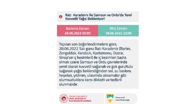 Batı Karadeniz ile Samsun ve Ordu için kuvvetli sağanak uyarısı