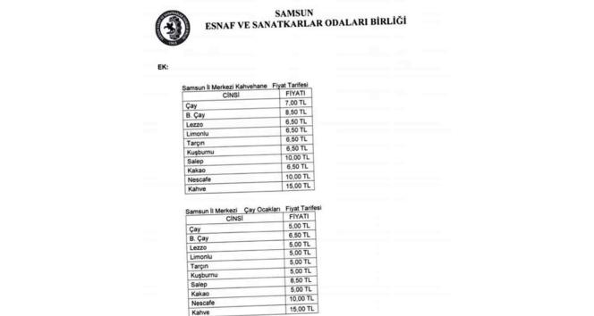 Kahvehane ve çay ocakları içecek tarifesi güncellendi