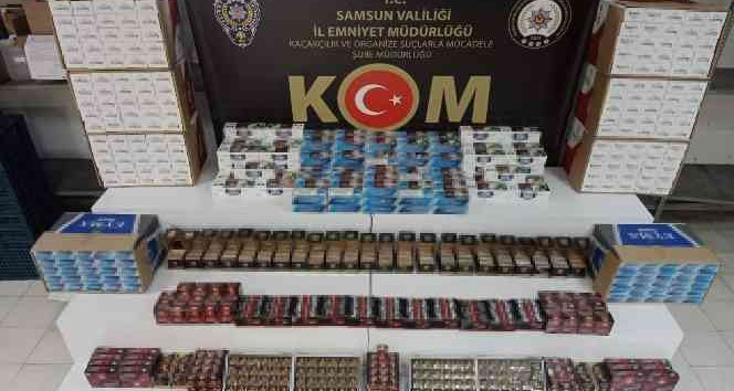 Samsun'da 110 bin dal kaçak makaron ve bin 691 takviye gıda ele geçirildi