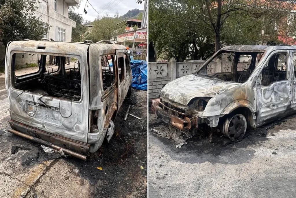 Şehit babasının aracını kundakladılar