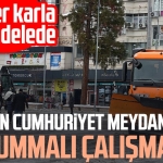 Samsun Cumhuriyet Meydanı'nda karla mücadele!