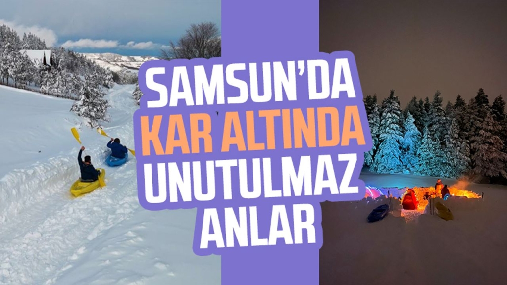 Samsun'da kar altında kamp! Unutulmaz anlar