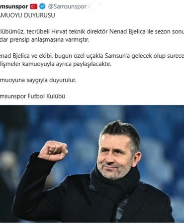 Samsunspor, Bjelica ile sezon sonuna kadar prensip anlaşması yaptığını açıkladı