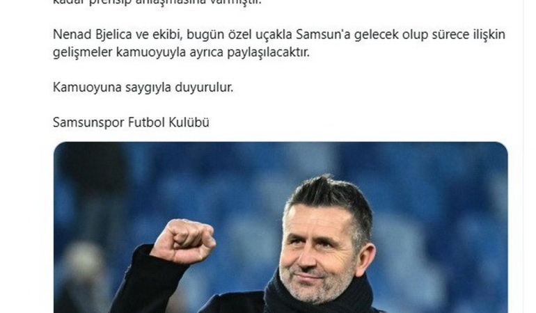 Samsunspor, Bjelica ile sezon sonuna kadar prensip anlaşması yaptığını açıkladı